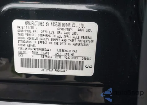 2015 Infiniti Q50 Premium из США, поврежденный, VIN JN1BV7AP1FM357447